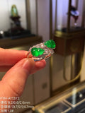 Twin high-ice yang green jadeite gourd ring with diamonds, three-quarter view