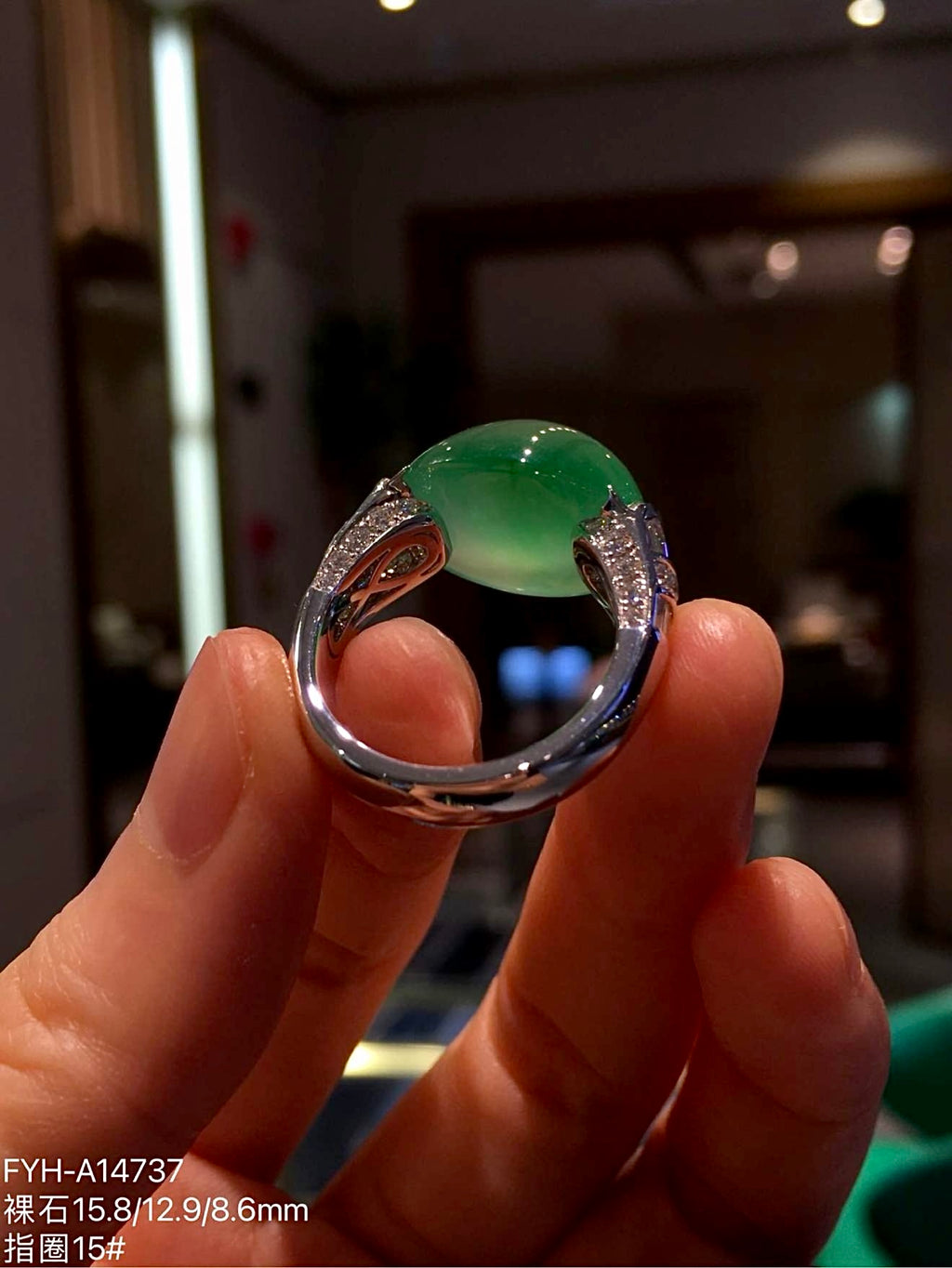 High-Ice Yang Green Jadeite Cabochon Ring in 18K Gold & Diamonds