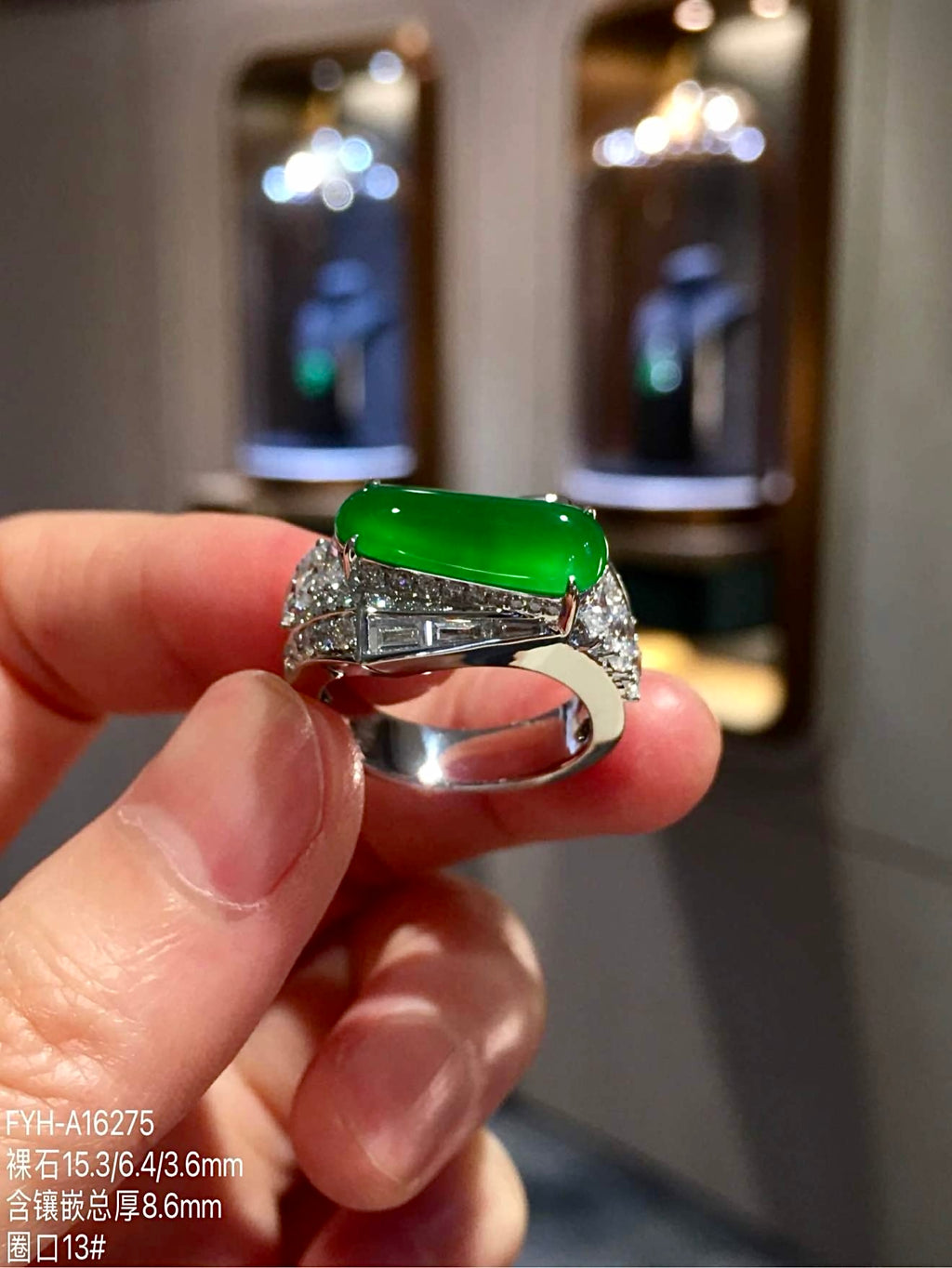 Glass-Type Imperial Green Jadeite Saddle Ring in 18K Gold & Diamonds