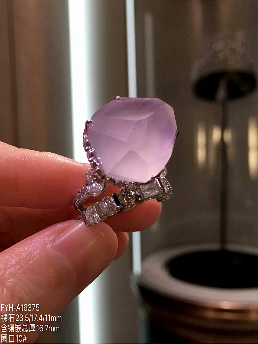 Glass-Type Pinkish-Lavender Jadeite Freeform Ring in 18K Gold & Diamonds