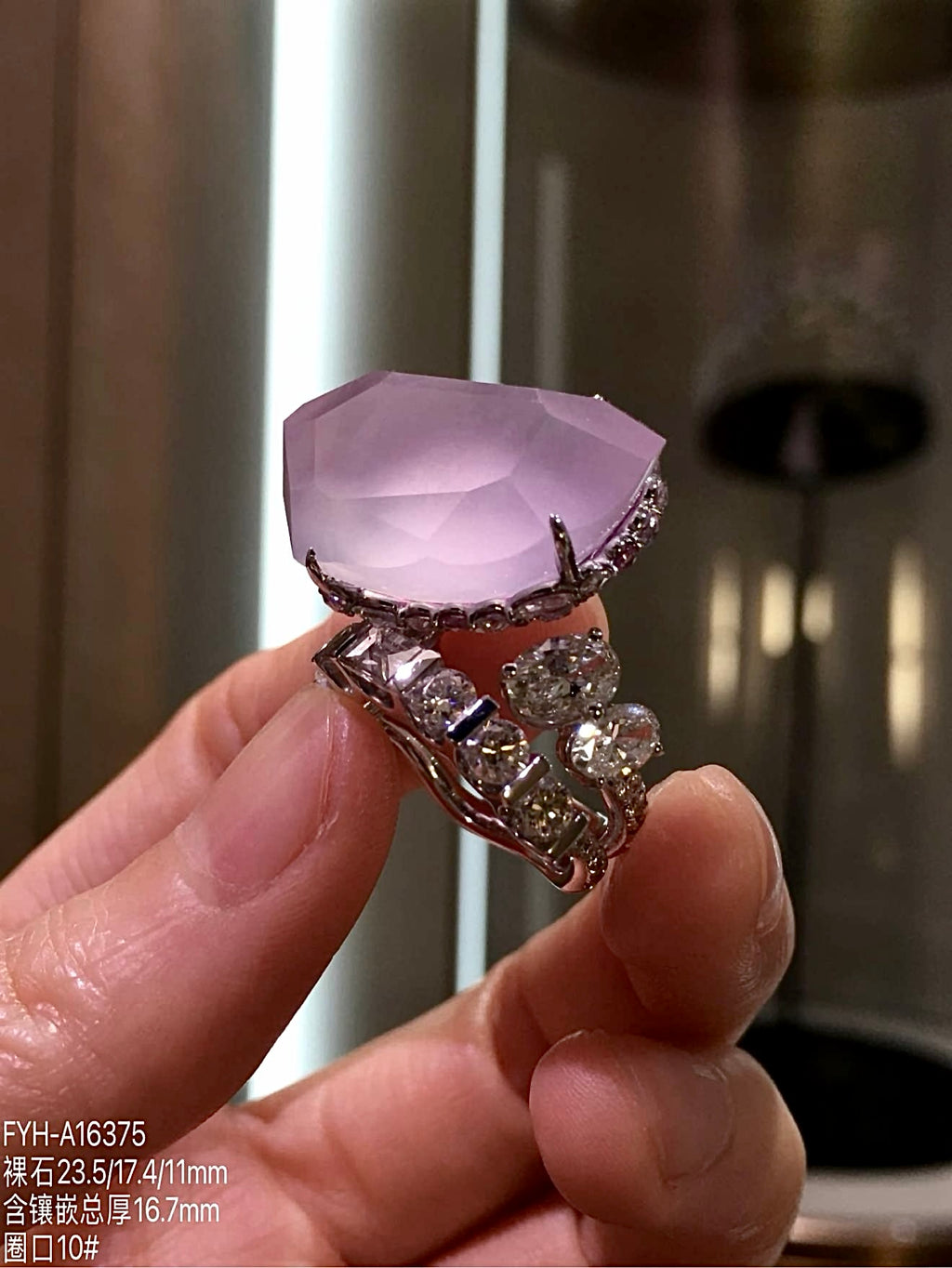 Glass-Type Pinkish-Lavender Jadeite Freeform Ring in 18K Gold & Diamonds