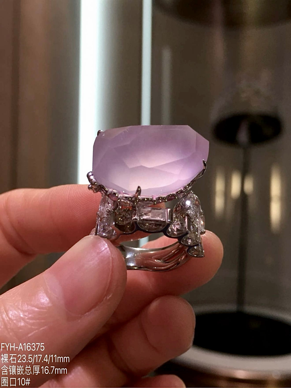 Glass-Type Pinkish-Lavender Jadeite Freeform Ring in 18K Gold & Diamonds