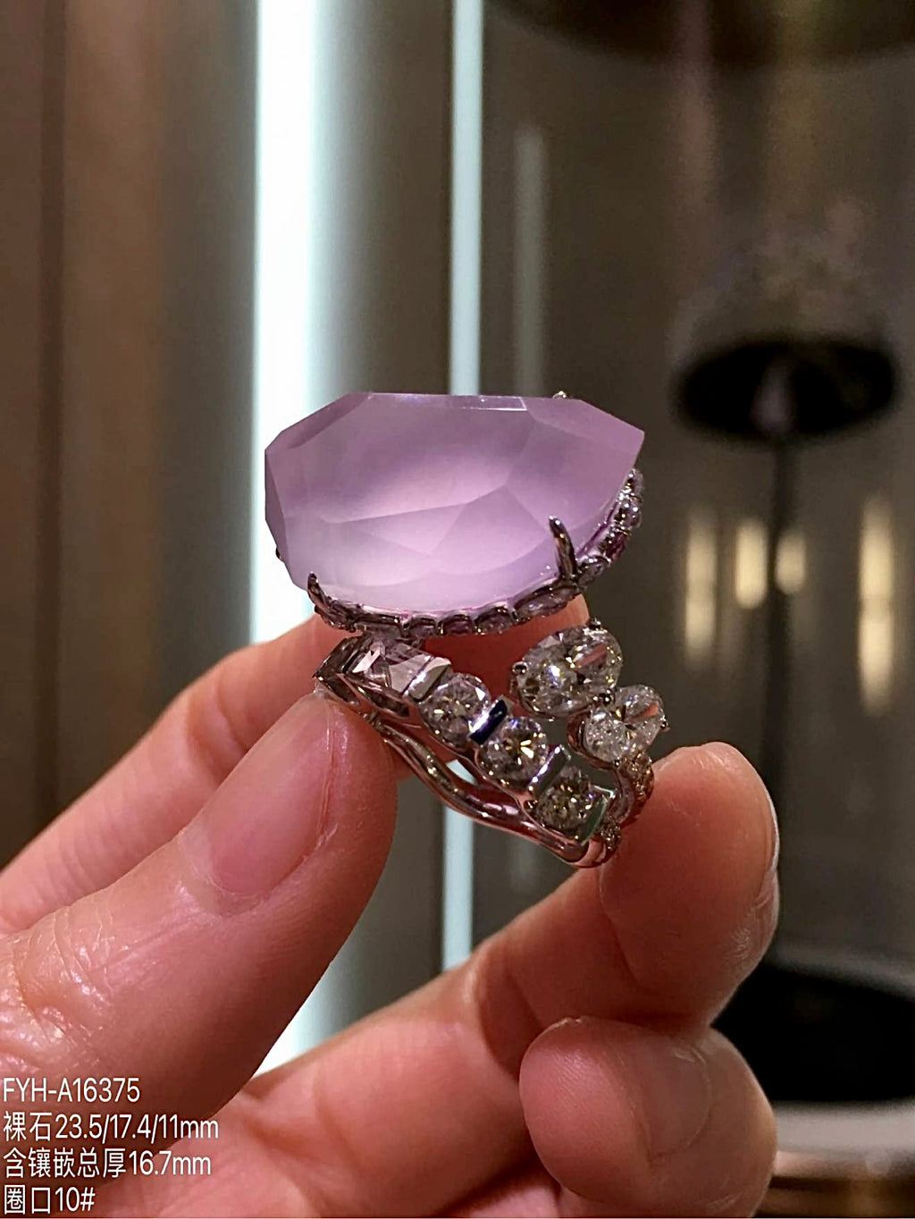 Glass-Type Pinkish-Lavender Jadeite Freeform Ring in 18K Gold & Diamonds