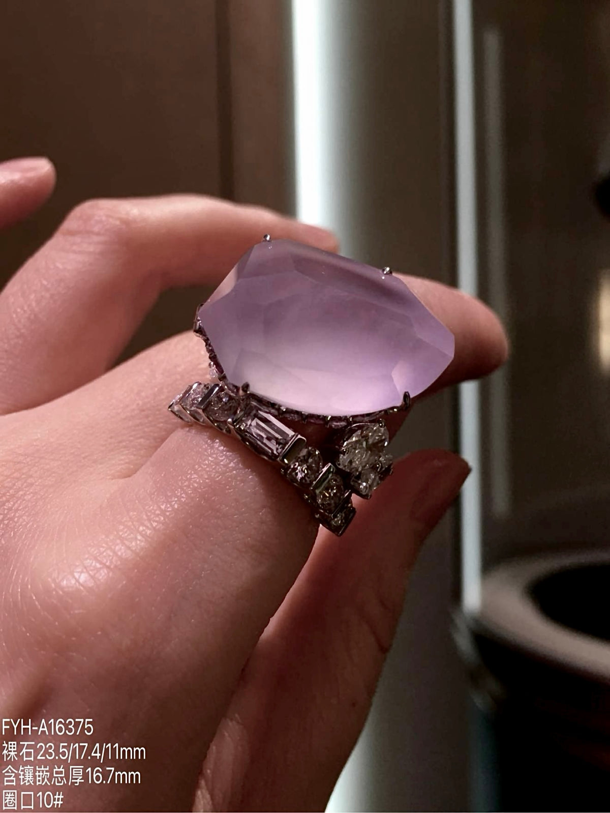 Glass-Type Pinkish-Lavender Jadeite Freeform Ring in 18K Gold & Diamonds