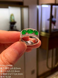 High-Ice Zhengyang Green Three-Stone Jadeite Ring in 18K Gold & Diamonds