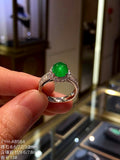 High-Ice Imperial Green Jadeite Halo Ring in 18K Gold & Diamonds