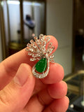 High-Ice Imperial Green Jadeite Peacock Convertible Ring & Pendant in 18K Gold & Diamonds