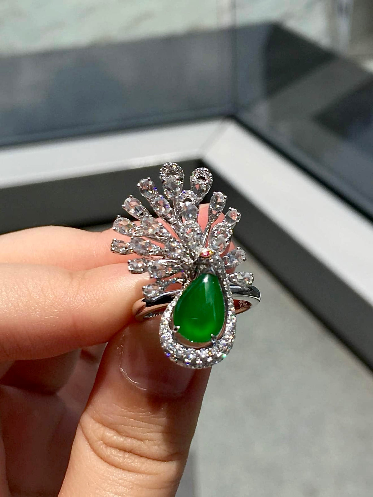 High-Ice Imperial Green Jadeite Peacock Convertible Ring & Pendant in 18K Gold & Diamonds