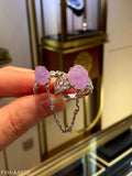 Ice-Type Lavender Jadeite Mother-and-Child Pixiu Linked Double Ring in 18K Gold & Diamonds