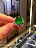 Glass-Type Imperial Green Jadeite Cabochon Ring in 18K Gold & Diamonds