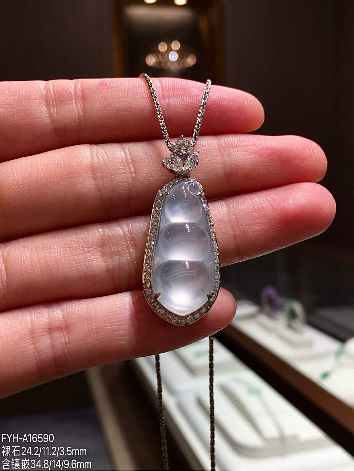 Glass-Type Colorless Jadeite Bean Pod Pendant