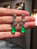 Glass-Type Vivid Green Jadeite Gourd Drop Earrings