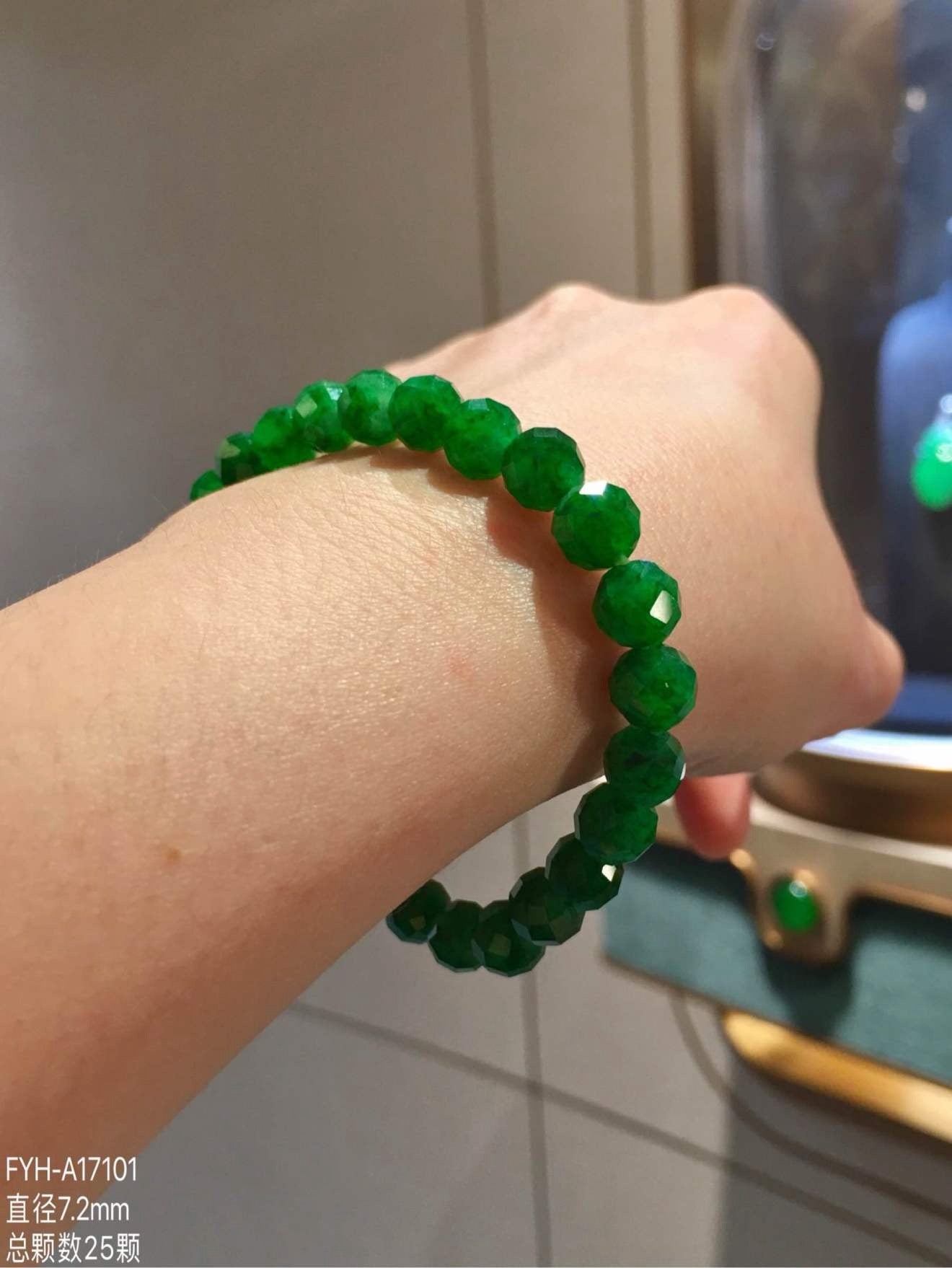 Vivid Green Faceted Burmese Jadeite Bead Bracelet