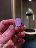 Front view of FYH-A16008, a high-icy lavender jadeite Pixiu ring set in 18K gold with diamonds