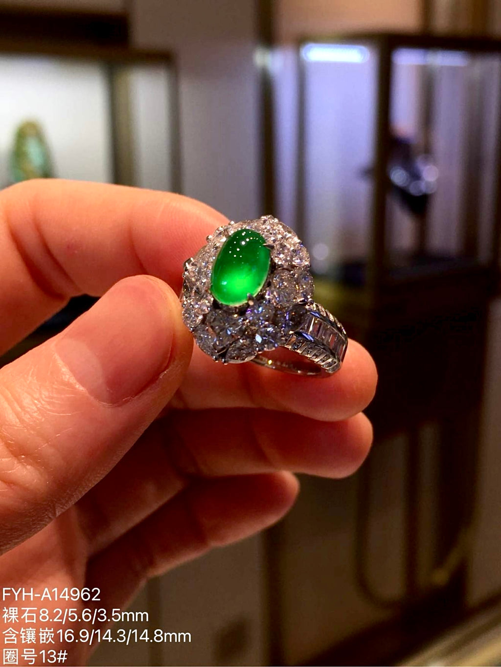Burmese Longshi Jadeite Diamond Ring | Feiyuehui Jewelry