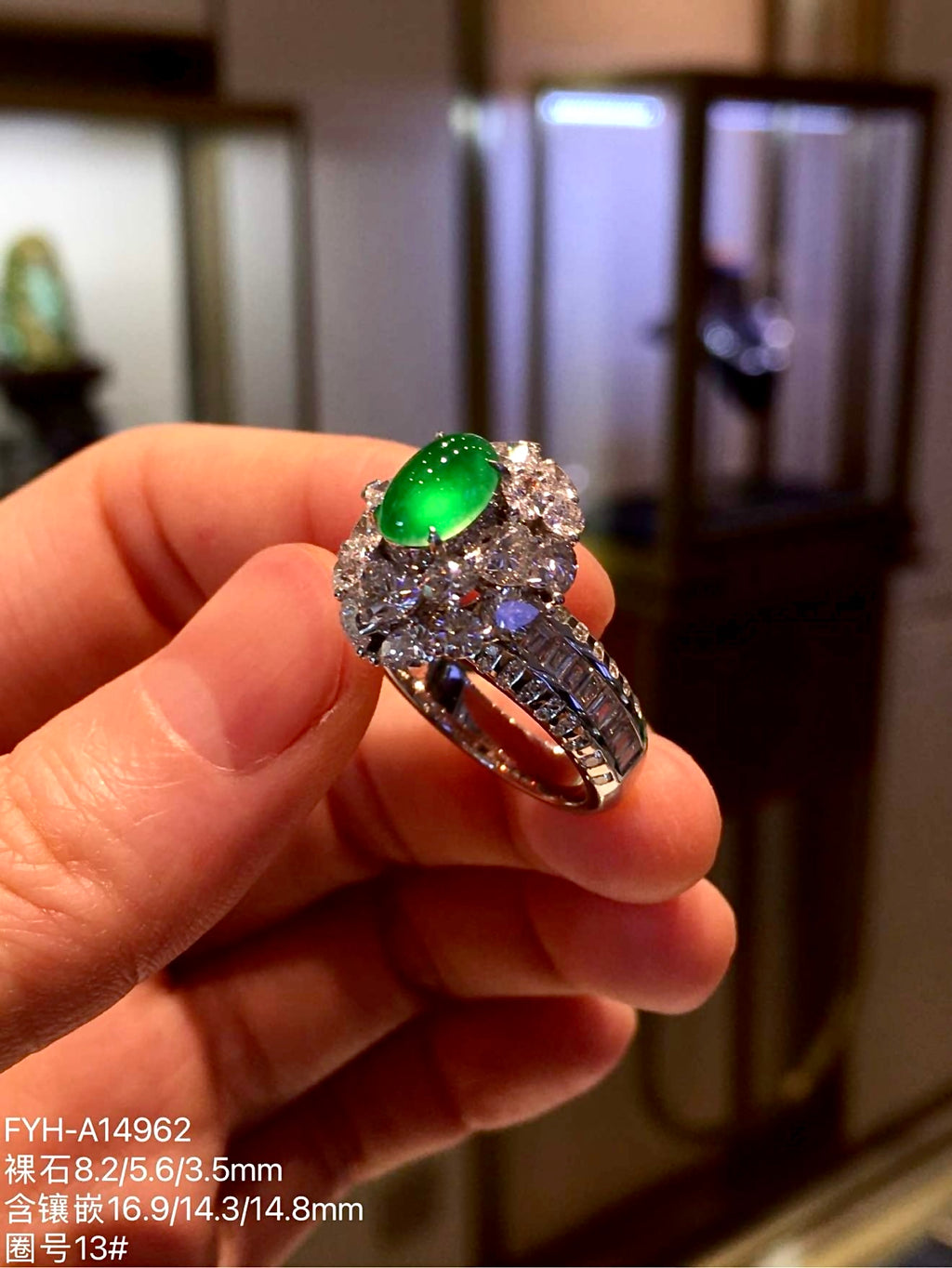 Burmese Longshi Jadeite Diamond Ring | Feiyuehui Jewelry