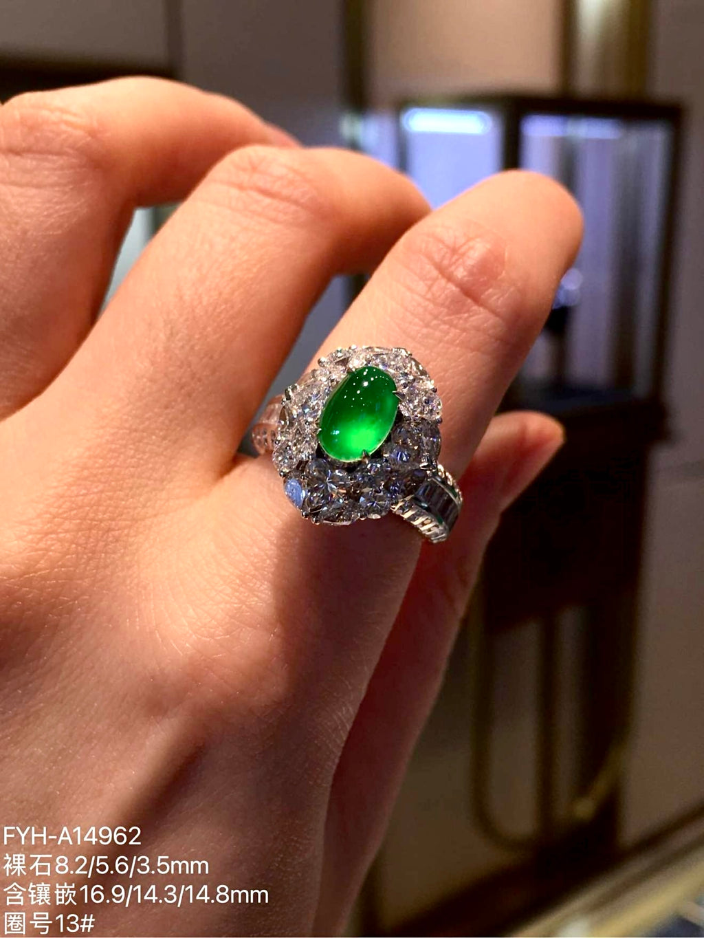 Burmese Longshi Jadeite Diamond Ring | Feiyuehui Jewelry
