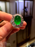 mperial Green Glass Jadeite Cabochon Ring with 18K White Gold and Diamonds