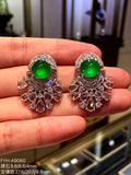 Imperial Green Glass Jadeite Cabochon Earrings (Di Wang Green) with 18K Gold and Diamonds