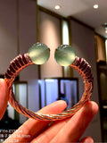 High-Icy Jadeite Bead Hinged Bangle (Piao Cui) with 18K Rose Gold, Rubies and Diamonds
