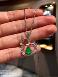 High-Icy Vivid Green Jadeite Hulu Pendant (Yang Green) with 18K Gold and Diamonds