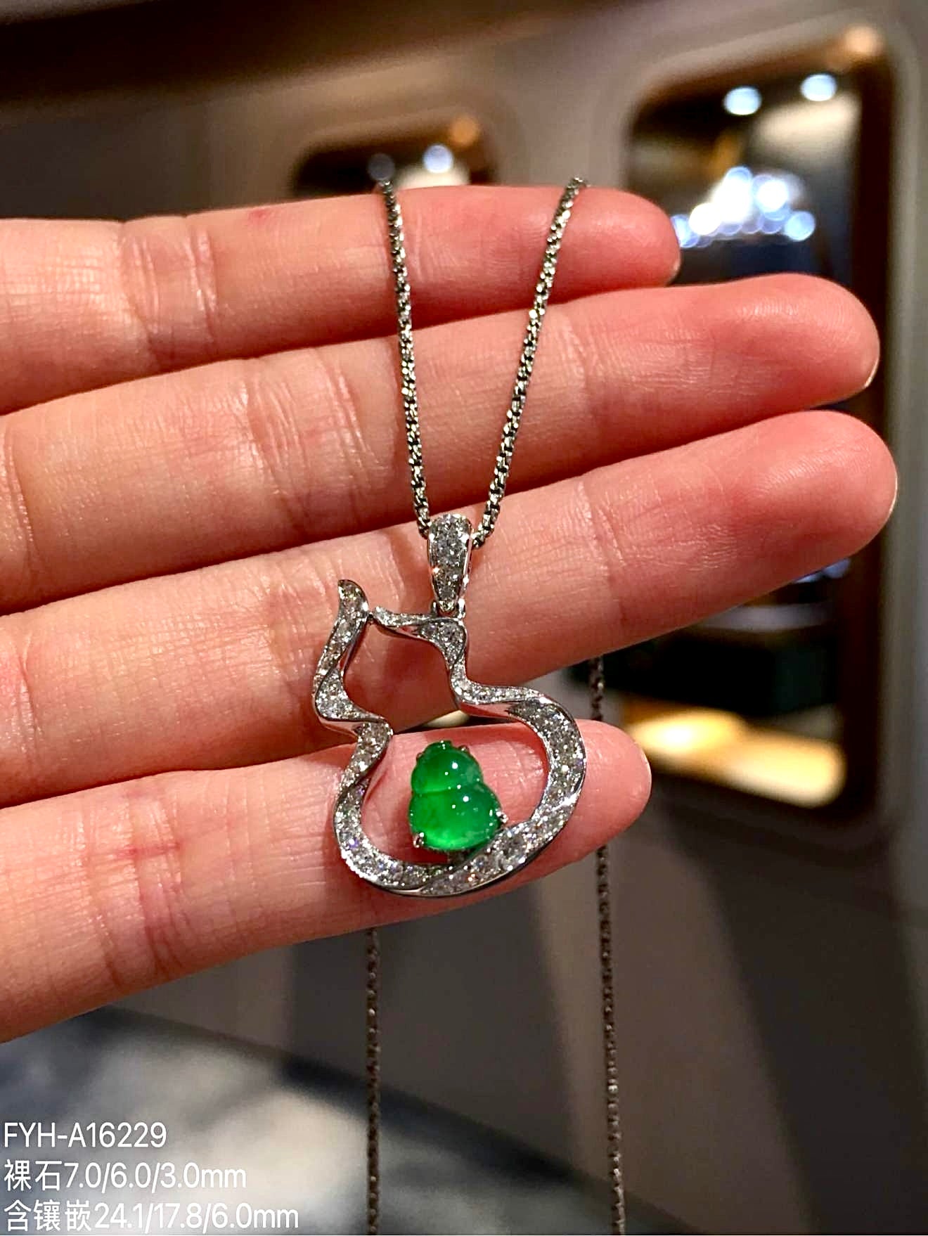 High-Icy Vivid Green Jadeite Hulu Pendant (Yang Green) with 18K Gold and Diamonds