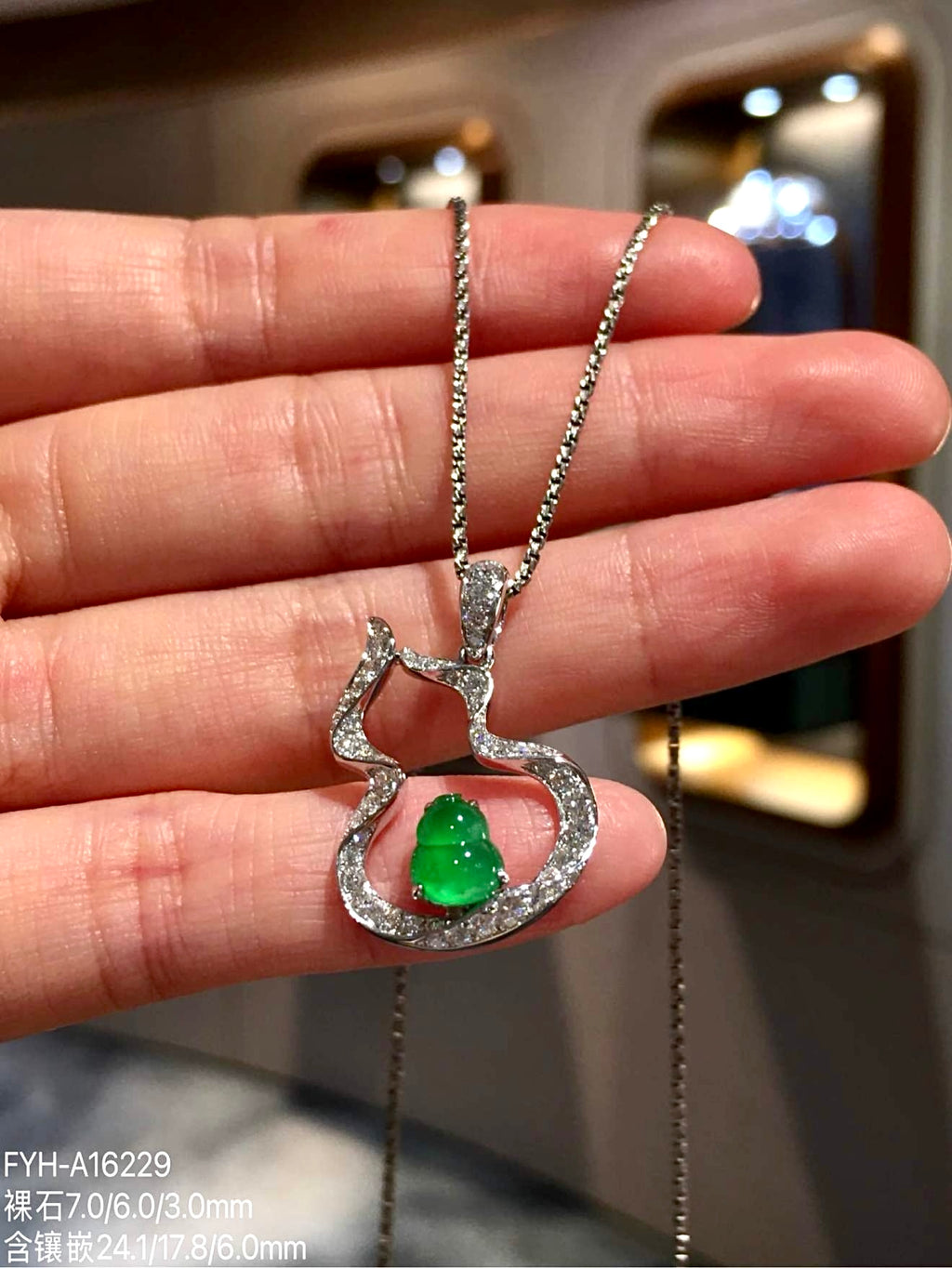 High-Icy Vivid Green Jadeite Hulu Pendant (Yang Green) with 18K Gold and Diamonds