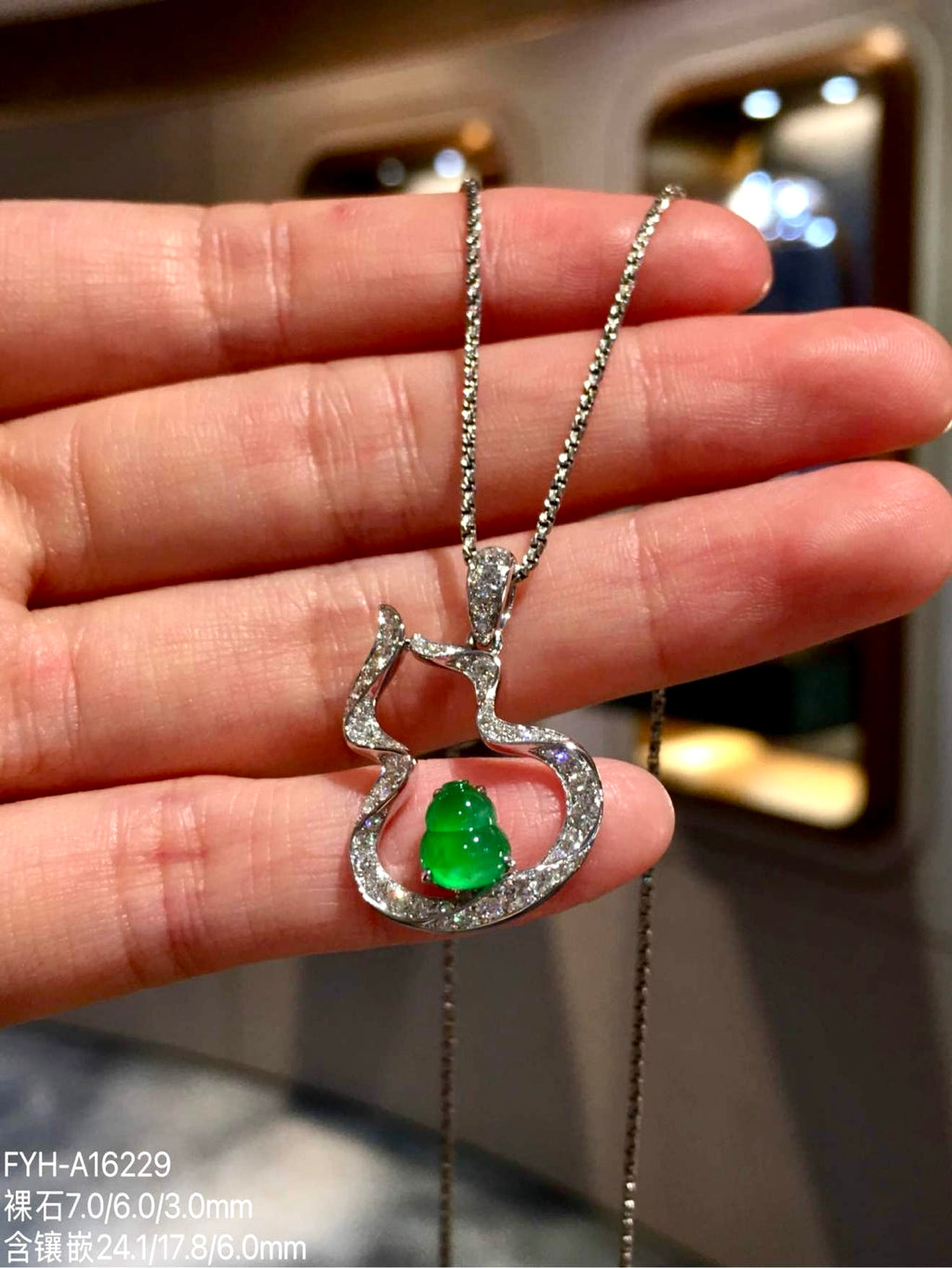 High-Icy Vivid Green Jadeite Hulu Pendant (Yang Green) with 18K Gold and Diamonds