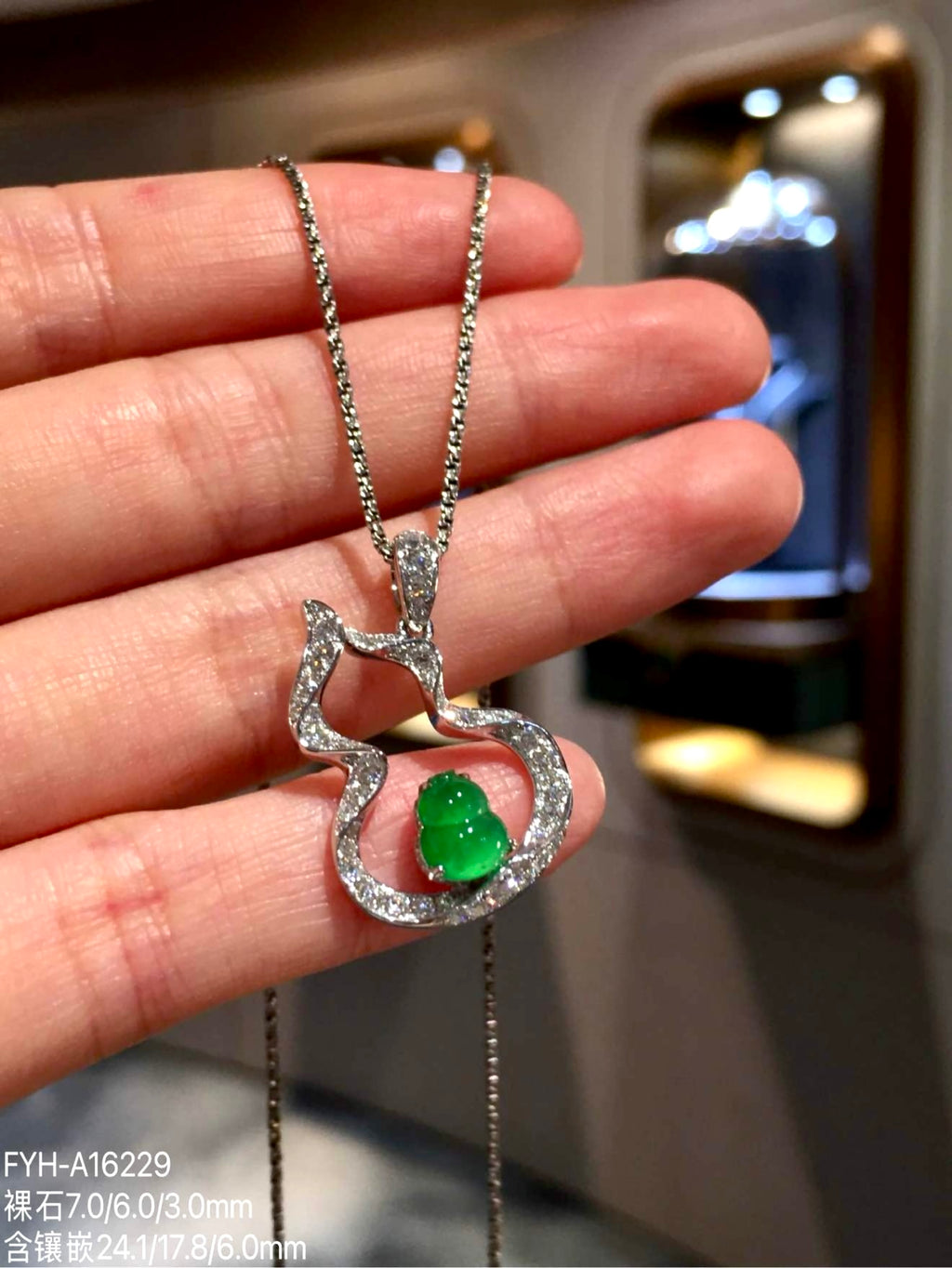 High-Icy Vivid Green Jadeite Hulu Pendant (Yang Green) with 18K Gold and Diamonds