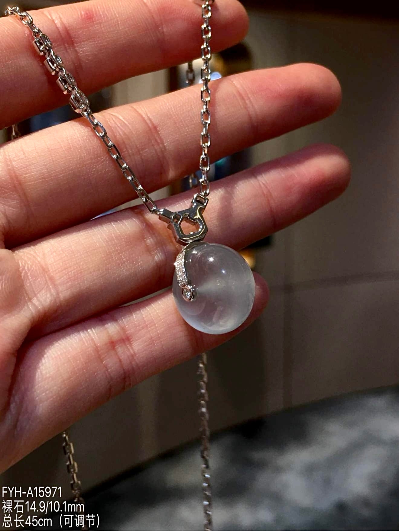 Glass Jadeite Lu Lu Tong Pendant Necklace with 18K Gold and Diamonds