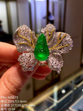Imperial Green Glass Jadeite Fu Dou Butterfly Ring & Bracelet Convertible Piece (Di Wang Green) with 18K Gold, White Diamonds and Yellow Diamonds