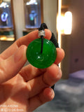 Collector-Grade Imperial Green Glass Jadeite Ping An Kou Pendant with 18K Gold and Diamonds