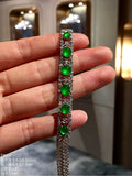 Imperial Green Glass Jadeite Cabochon Bracelet with 18K Gold and Diamonds