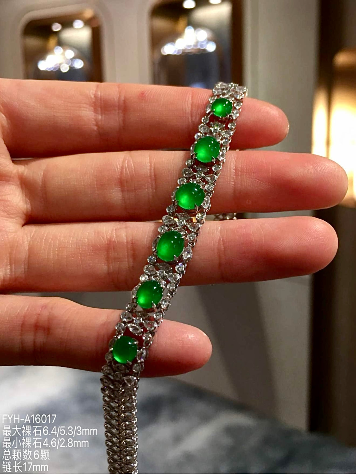 Imperial Green Glass Jadeite Cabochon Bracelet with 18K Gold and Diamonds