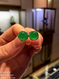 High-Icy Vivid Green Jadeite Cabochon Stud Earrings