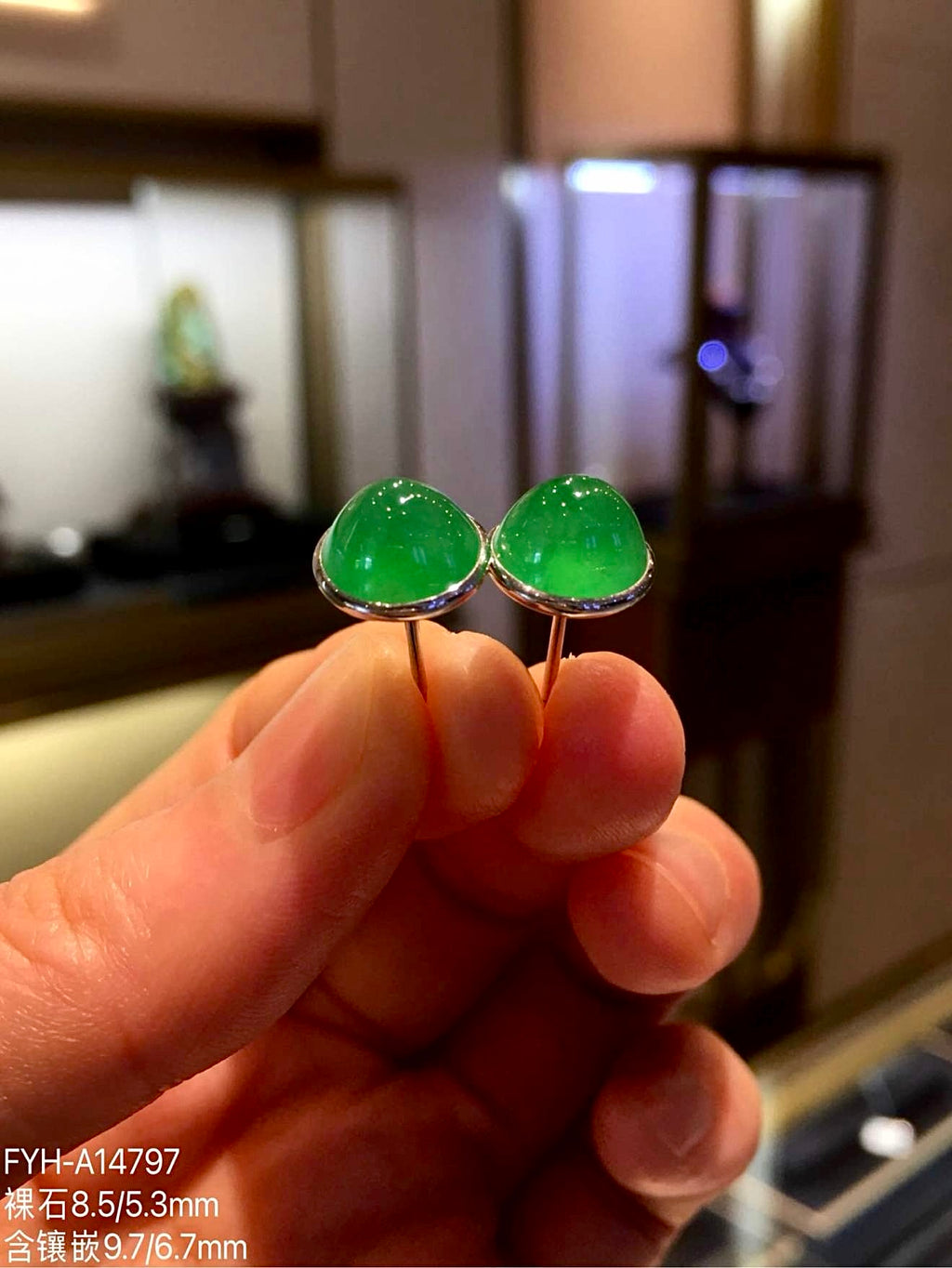 High-Icy Vivid Green Jadeite Cabochon Stud Earrings