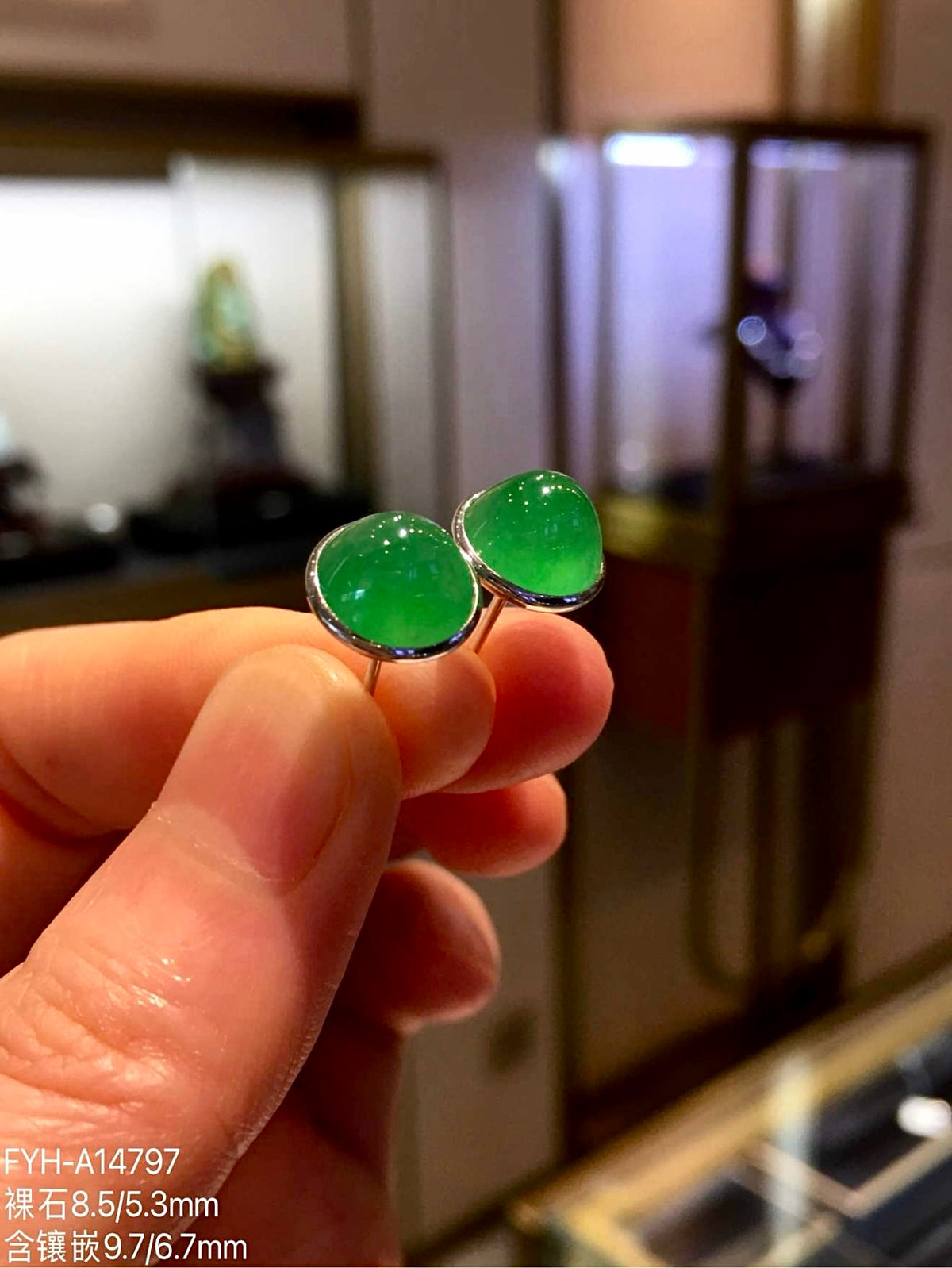 High-Icy Vivid Green Jadeite Cabochon Stud Earrings