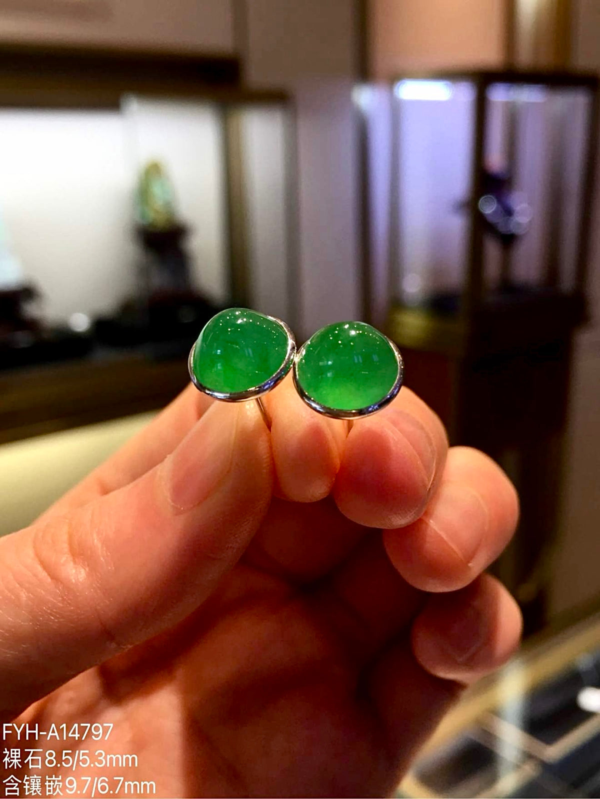 High-Icy Vivid Green Jadeite Cabochon Stud Earrings