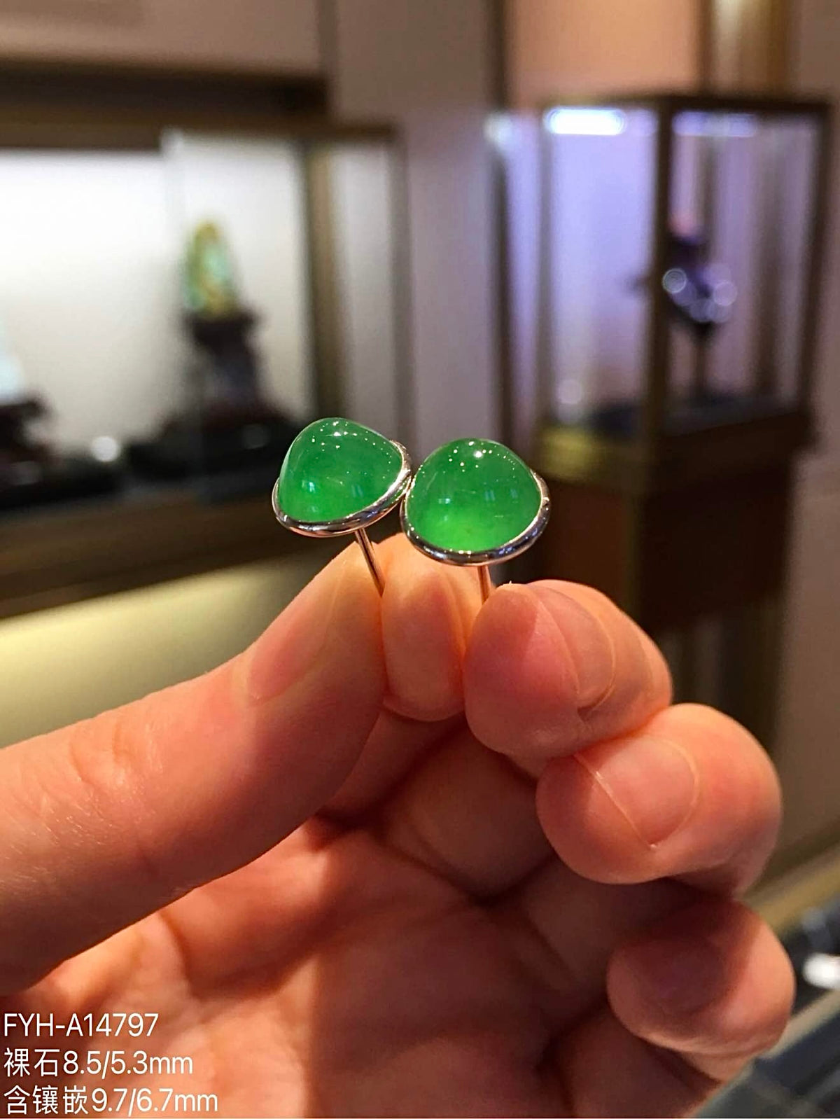 High-Icy Vivid Green Jadeite Cabochon Stud Earrings