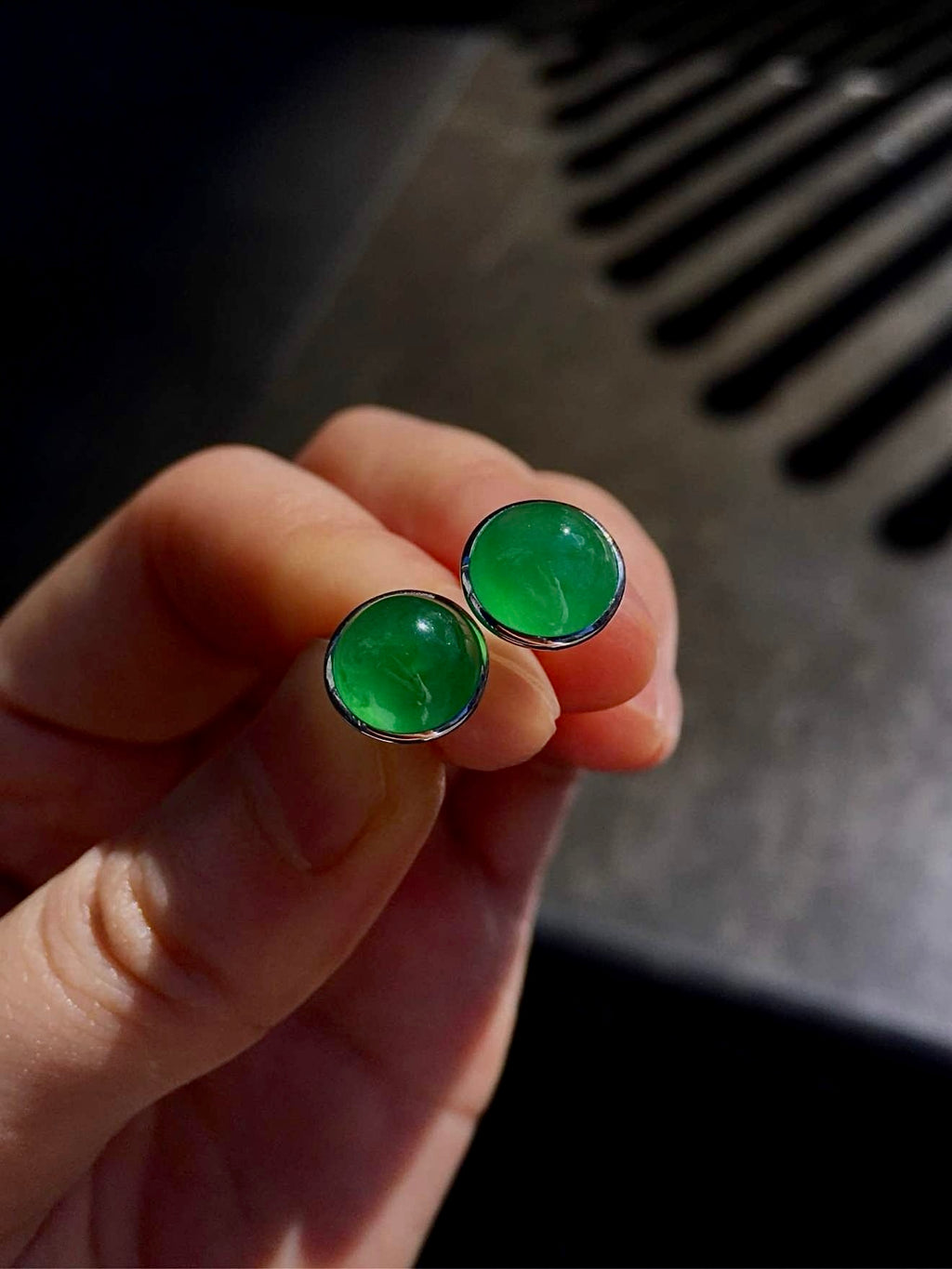 High-Icy Vivid Green Jadeite Cabochon Stud Earrings