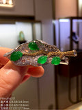High-Icy Vivid Green Jadeite Leaf Hair Clip with 18K Gold and Diamonds