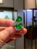 Imperial Green Glass Jadeite Double Hulu Ring with 18K Gold and Diamonds