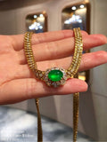 Imperial Green Glass Jadeite Cabochon Necklace with 18K Gold and Diamonds