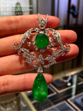 High-Icy Vivid Green Jadeite Brooch with 18K Gold and Diamonds