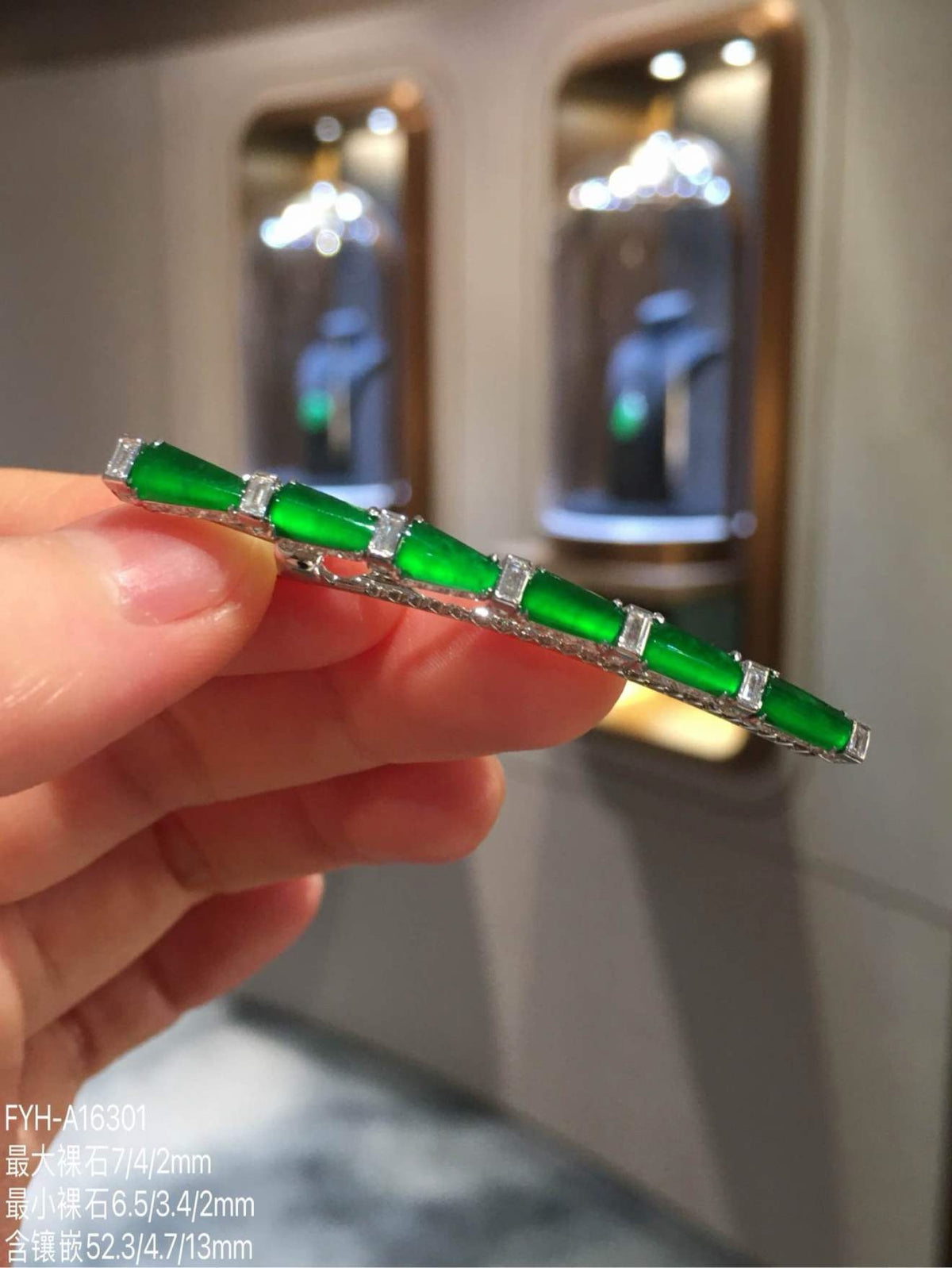 Imperial Green Glass Jadeite Hair Clip with 18K Gold and Diamonds