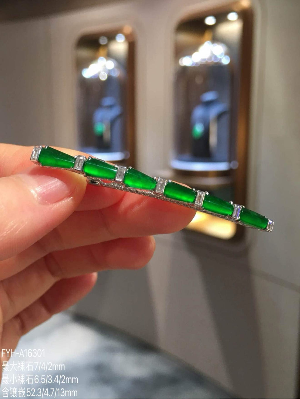 Imperial Green Glass Jadeite Hair Clip with 18K Gold and Diamonds