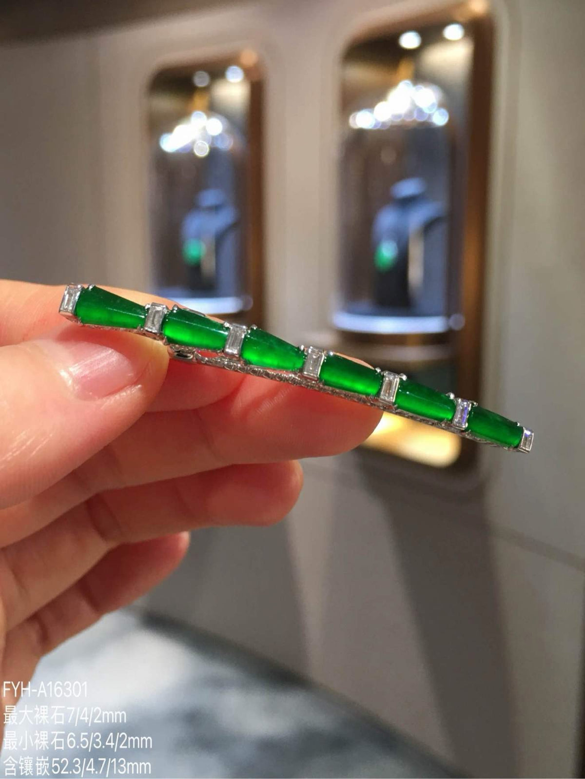 Imperial Green Glass Jadeite Hair Clip with 18K Gold and Diamonds