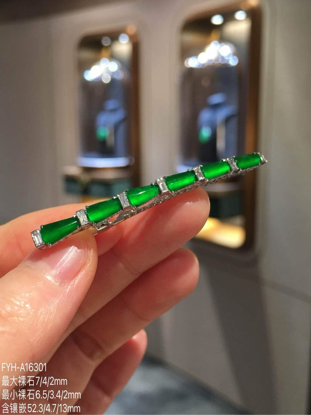 Imperial Green Glass Jadeite Hair Clip with 18K Gold and Diamonds
