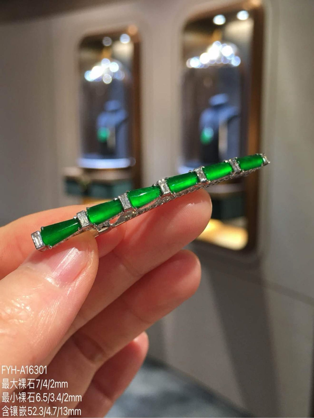 Imperial Green Glass Jadeite Hair Clip with 18K Gold and Diamonds