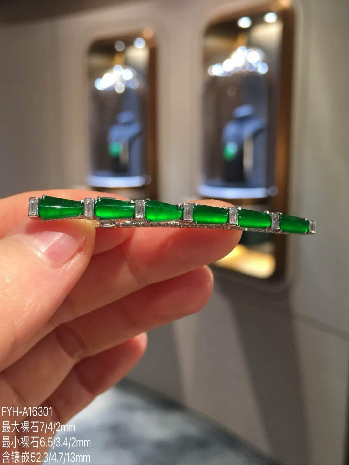 Imperial Green Glass Jadeite Hair Clip with 18K Gold and Diamonds